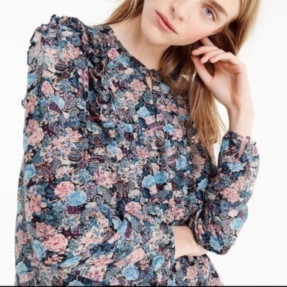 J. Crew Esperanza Ruffle Front Floral Top size S